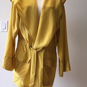 Alfred Sung silk tie waist hooded jacket
